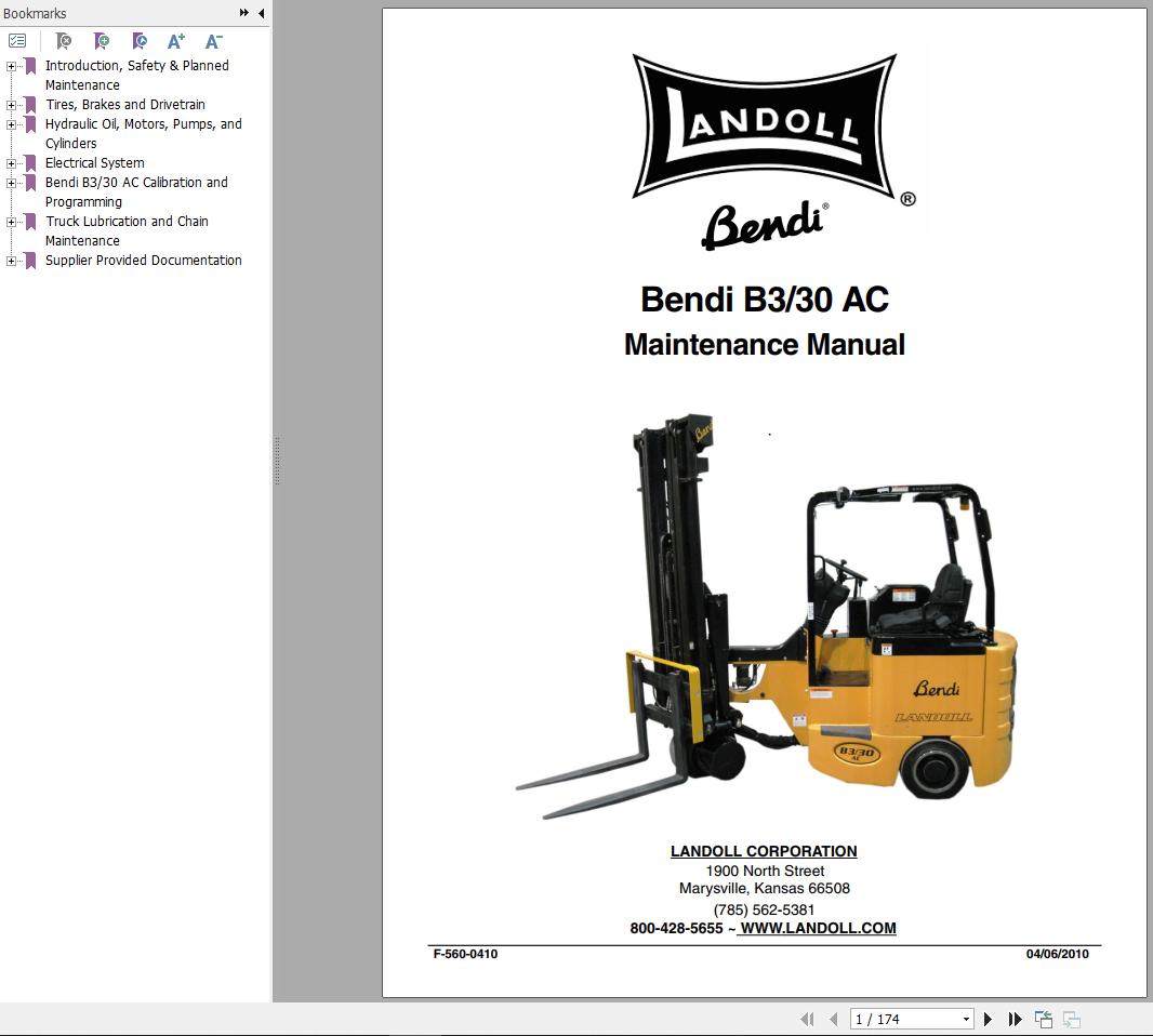 Landoll Bendi B3AC B30AC Parts Maintenance Operation Manual