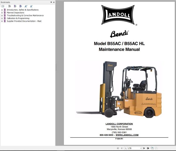 Landoll Bendi B55AC B55ACHL Parts Maintenance Operation Manual 1