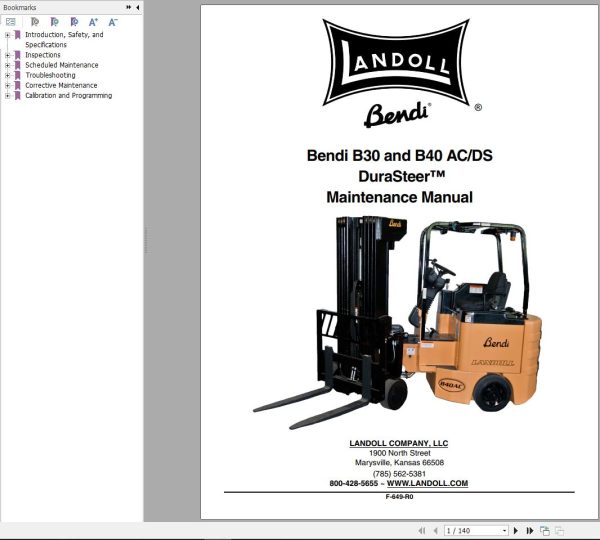 Landoll Bendi Forklift AC DS Ciruit Diagram Operation Maintenance Parts Manual