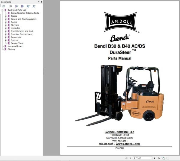 Landoll Bendi Forklift AC DS Ciruit Diagram Operation Maintenance Parts Manual 1