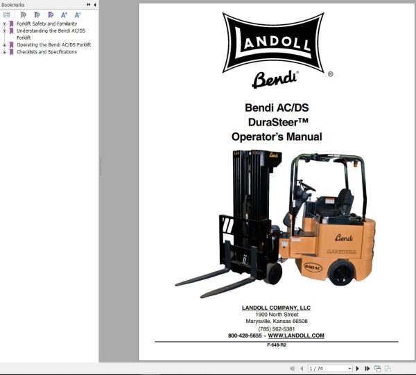 Landoll Bendi Forklift AC DS Ciruit Diagram Operation Maintenance Parts Manual 2