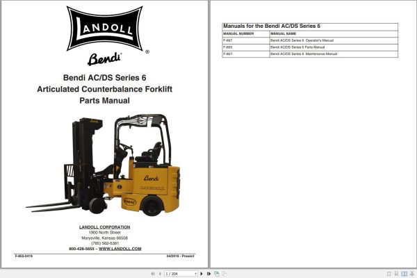 Landoll Bendi Forklift AC DS Series 6 Parts Operation Maintenance Manual