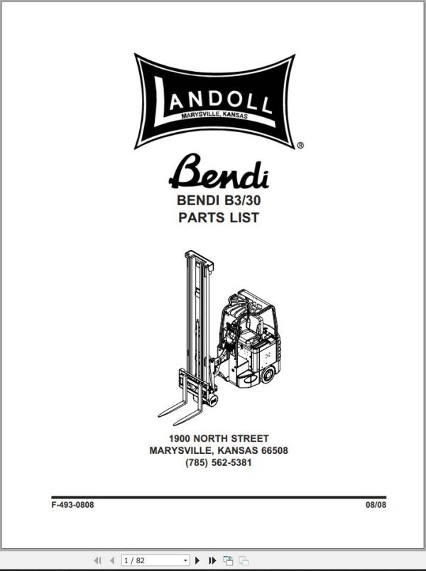 Landoll Bendi Forklift B3 B30 Service Parts Maintenance Operation Manual