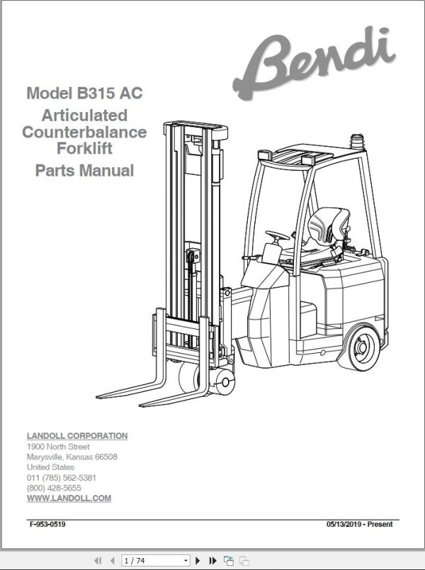Landoll Bendi Forklift B314AC B315AC B318AC Operator Parts Manual
