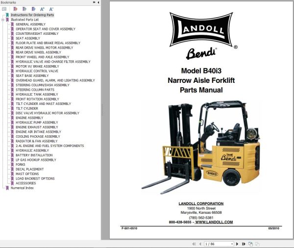 Landoll Bendi Forklift B40i3 Electrical Diagram Maintenance Operation Parts Manual