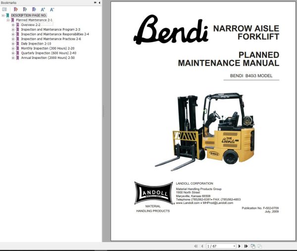 Landoll Bendi Forklift B40i3 Electrical Diagram Maintenance Operation Parts Manual 1