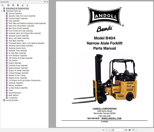 Landoll Bendi Forklift B40i4 Electrical Diagram Parts Maintenance Operation Manual 2