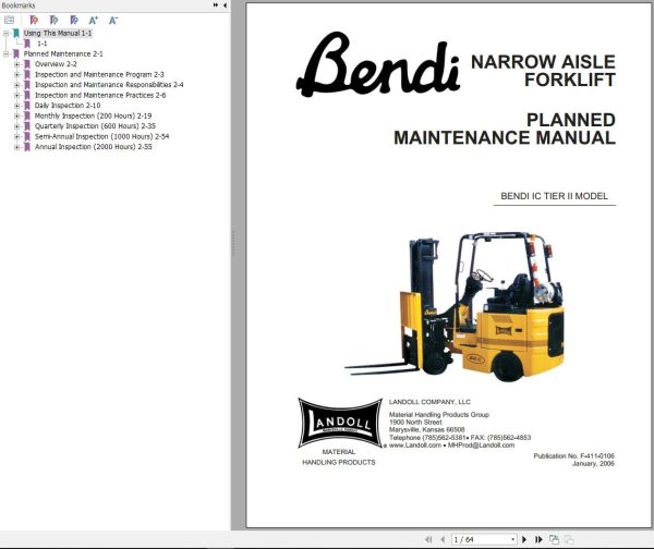 Landoll Bendi Forklift IC Tier II Parts Maintenance Operation Manual 2