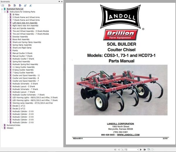 Landoll Coulter Chisel CD53 1 CD73 1 HCD73 1 Parts Manual 3J161