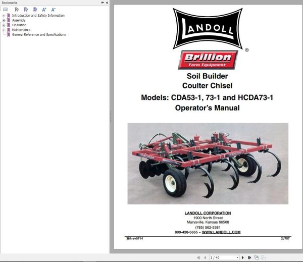 Landoll Coulter Chisel CDA53 1 CDA73 1 HCDA73 1 Operator’s Manual 2J757