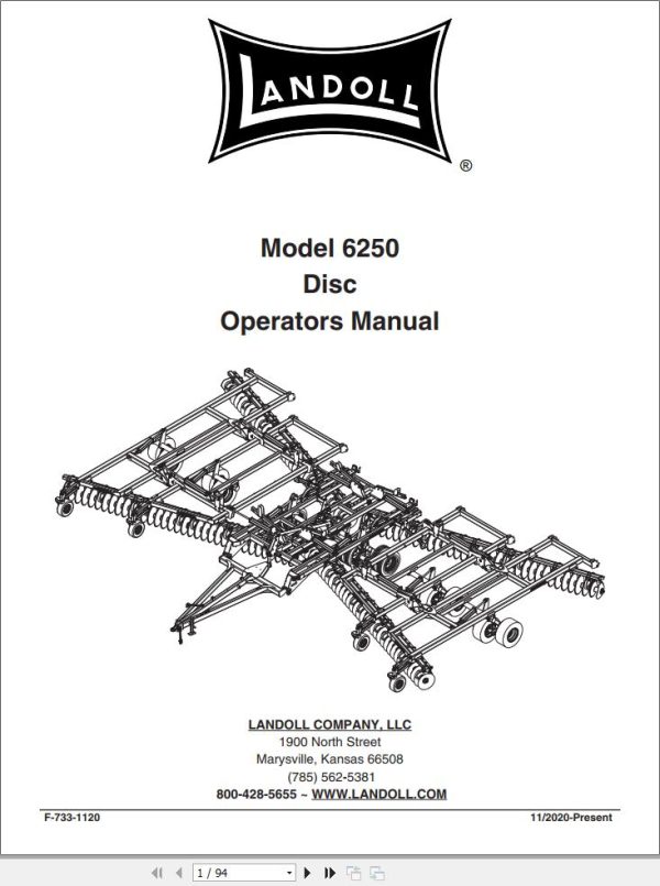 Landoll Disc 6250 Operators Manual F 733 1120