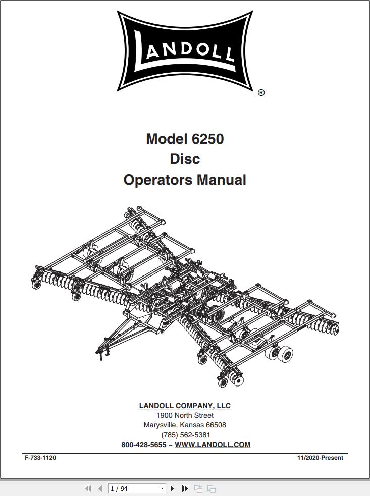 Landoll Disc 6250 Operators Manual F 733 1120