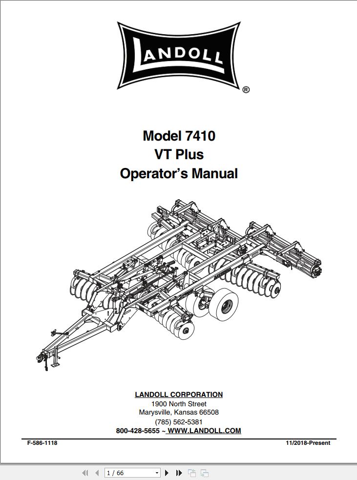 Landoll Disc 7410 VT Plus Operator’s Manual F 586 1118