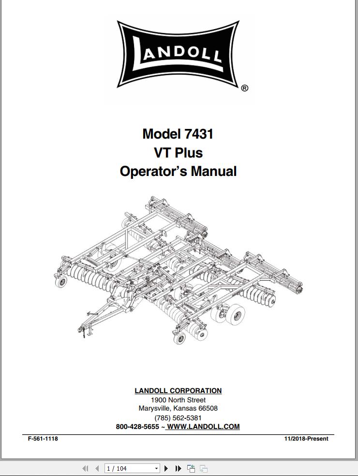 Landoll Disc 7431 VT Plus Operator’s Manual F 561 1118