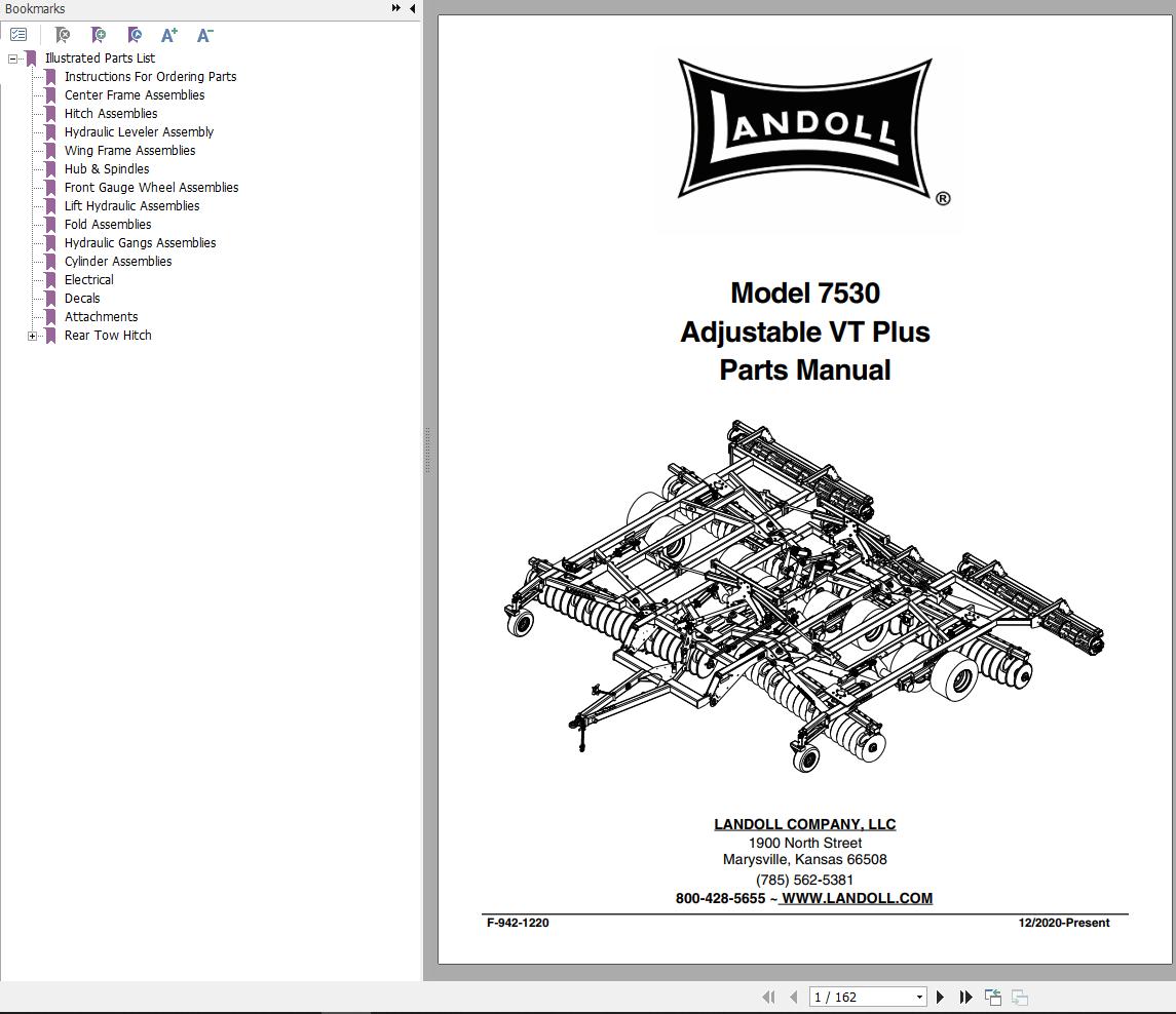Landoll Disc 7530 Adjustable VT Plus Parts Manual F 942 1220