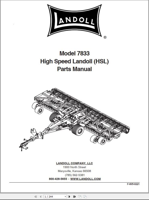 Landoll Disc 7833 High Speed Landoll HSL Parts Manual F 895 0221