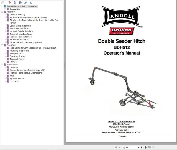 Landoll Double Seeder Hitch BDH512 Operator’s Manual F 645R1