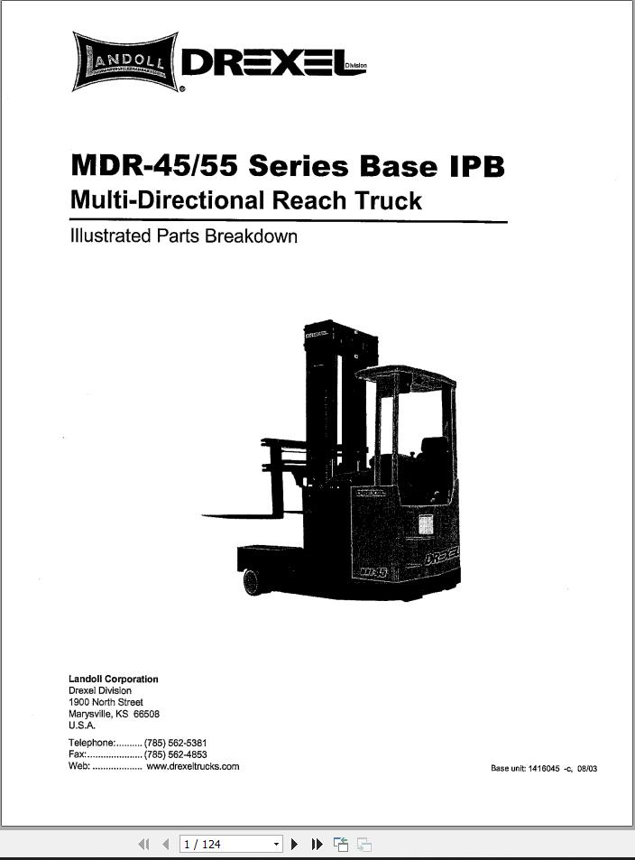 Landoll Drexel Forklift DXR MDR Service Parts Operator Maintenance Manual