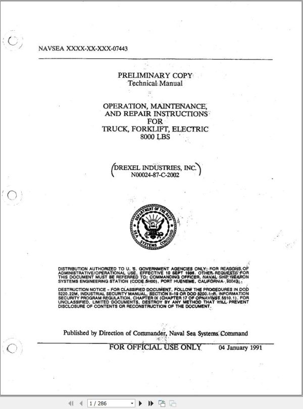 Landoll Drexel Forklift FL80EE HS Technical Manual