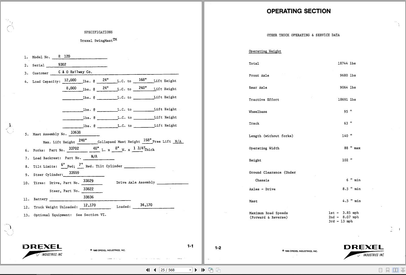 Landoll Drexel Forklift R120 Technical Manual