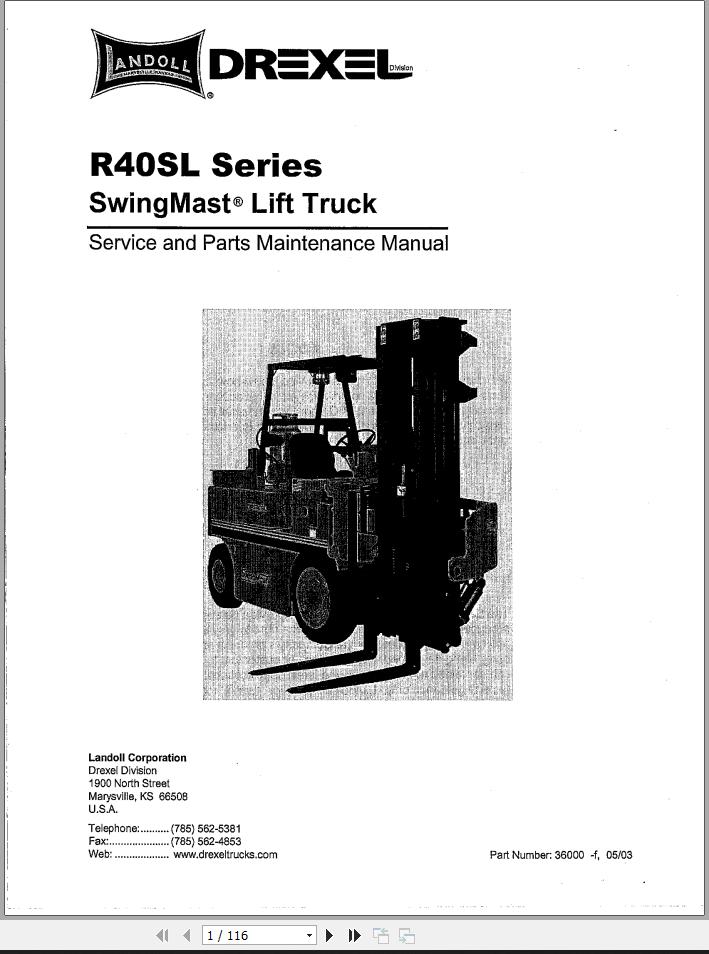 Landoll Drexel Forklift R40 Series Service Parts Technical Operation Manual 1