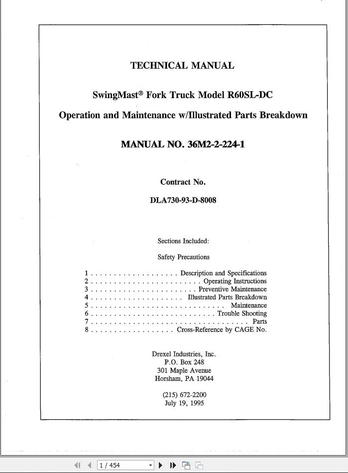 Landoll Drexel Forklift R40SL R60SL R40SL L R60SL L R60SL DC Technical Parts Manual