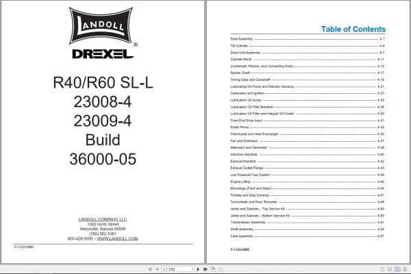 Landoll Drexel Forklift R40SL R60SL R40SL L R60SL L R60SL DC Technical Parts Manual 1