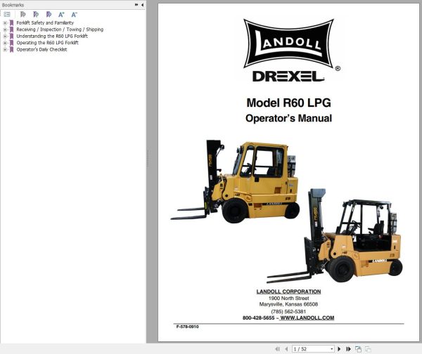 Landoll Drexel Forklift R60 Series Service Technical Parts Operation Manual