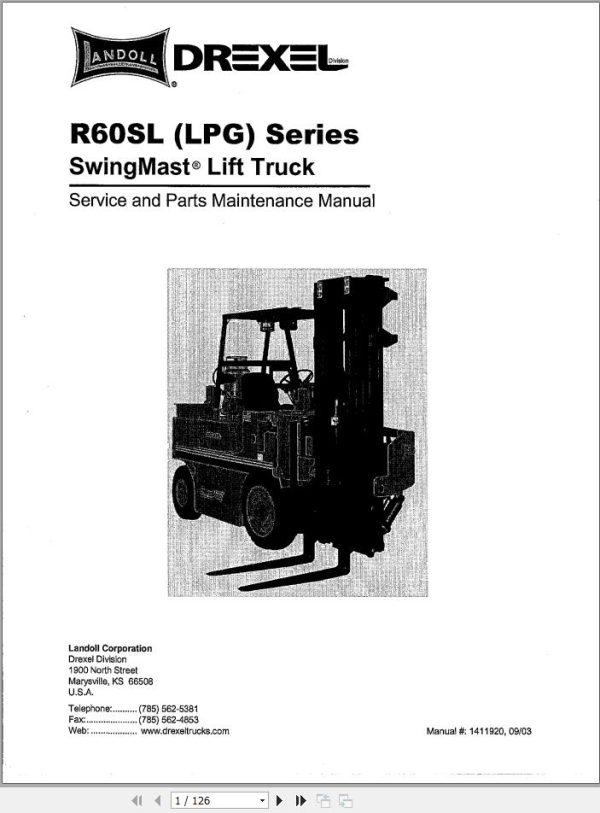 Landoll Drexel Forklift R60 Series Service Technical Parts Operation Manual 1