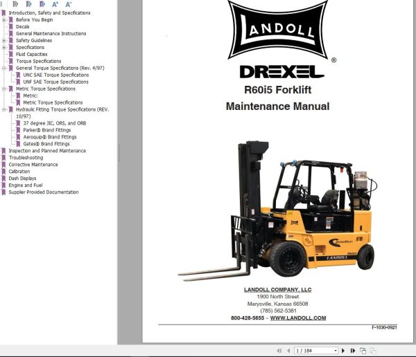 Landoll Drexel Forklift R60i5 Electrical Diagram Operation Maintenance Parts Manual