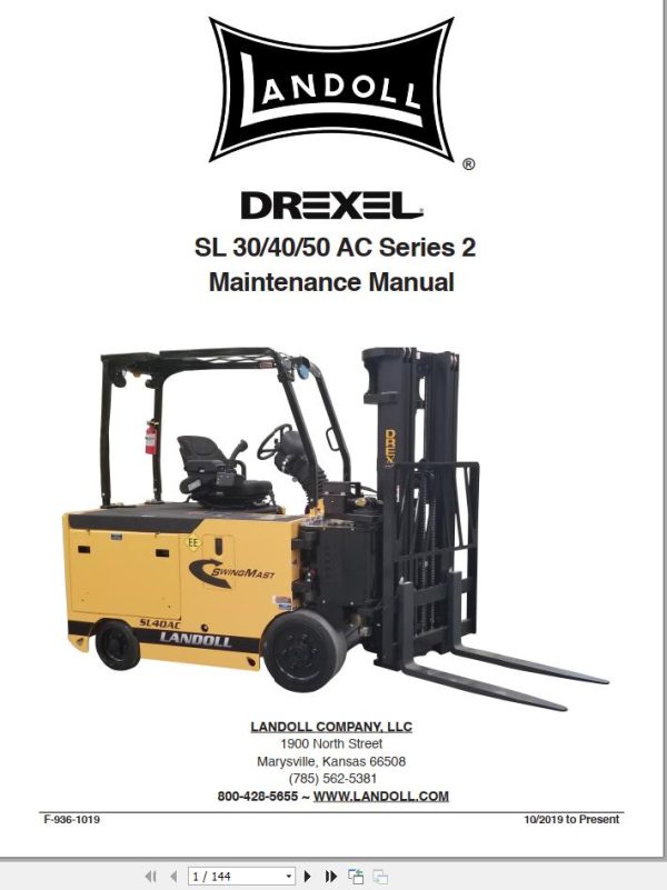 Landoll Drexel Forklift SL30AC 2 SL40AC 2 SL50AC 2 Parts Maintenance Operation Manual 2