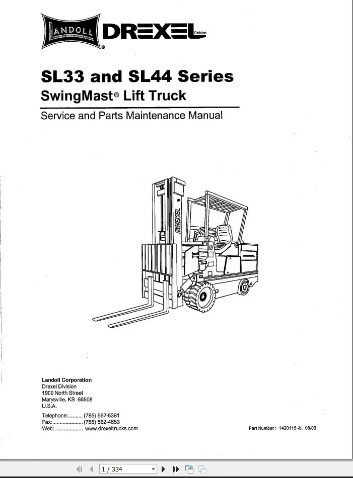 Landoll Drexel Forklift SL44 Series Operation Parts Service Technical Manual