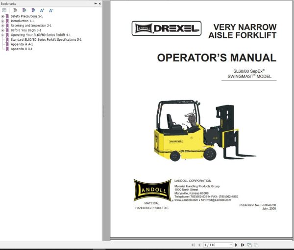 Landoll Drexel Forklift SL60SE SL80SE OM PM 1