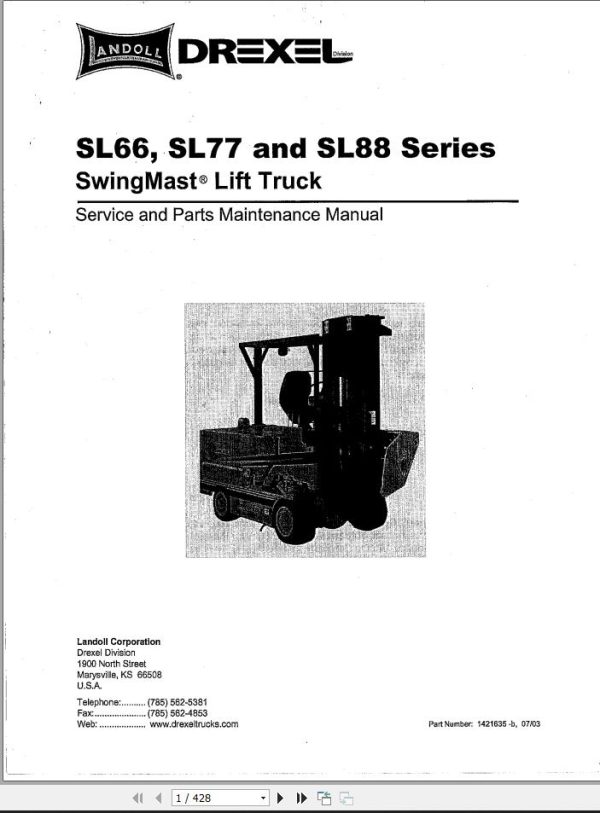 Landoll Drexel Forklift SL66 SL77 SL88 Parts Service Technical Manual