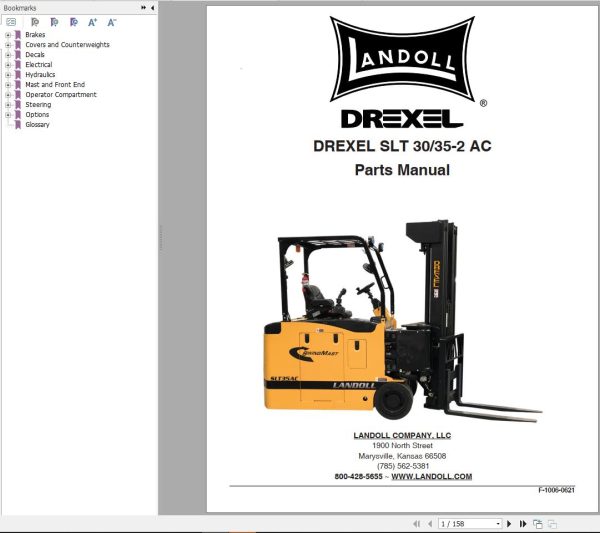 Landoll Drexel Forklift SLT30 2AC SLT35 2AC Operator Parts Maintenancce Manual 1