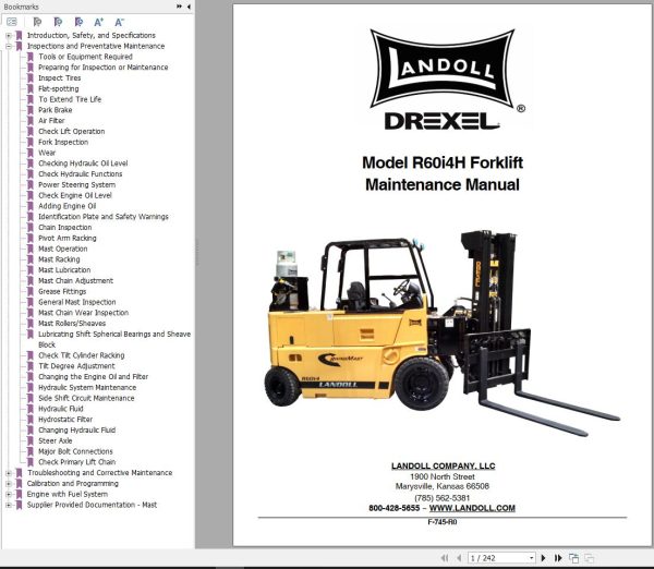 Landoll Drexel R60i4H R60i4 Parts Maintenance Operation Manual 1