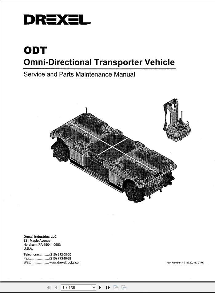 Landoll Drexel Transporter Vehicle 4QD Series ODT Service Parts Maintenance Manual