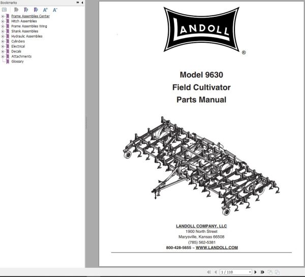 Landoll Field Cultivator 9630 Parts Manual F 633 1022
