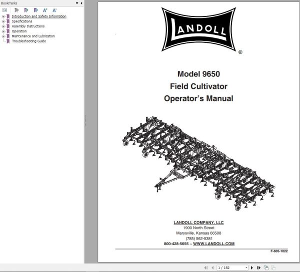 Landoll Field Cultivator 9650 Operator’s Manual F 605 1022