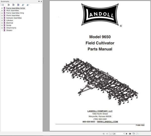 Landoll Field Cultivator 9650 Parts Manual F 606 1022