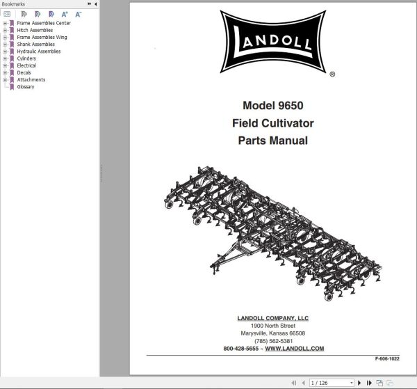 Landoll Field Cultivators 9650 Parts Manual F 606 1022 1