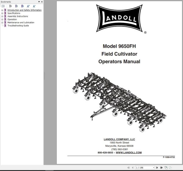 Landoll Field Cultivators 9650FH Operator’s Manual F 1090 0722 1