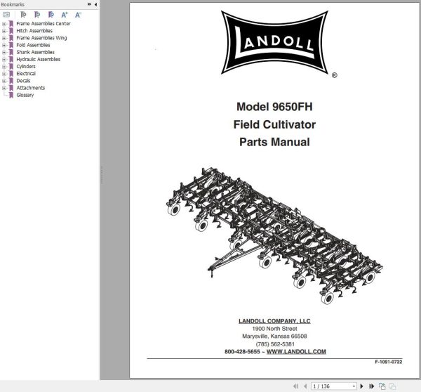 Landoll Field Cultivators 9650FH Parts Manual F 1091 0722