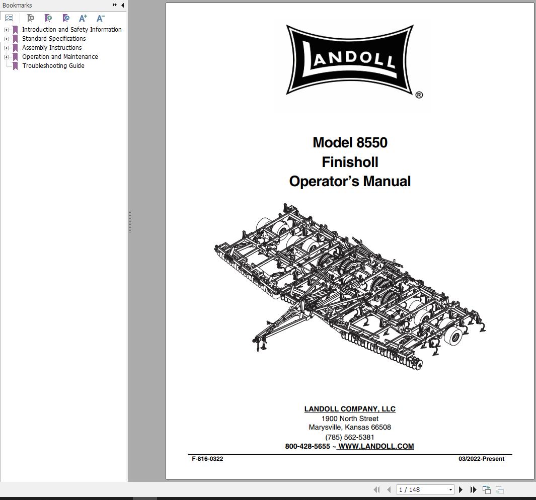 Landoll Finisholl 8550 Operator’s Manual F 816 0322