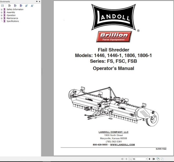 Landoll Flail Shredder 1446 1446 1 1806 1806 1 Operator’s Manual 8J306 1022