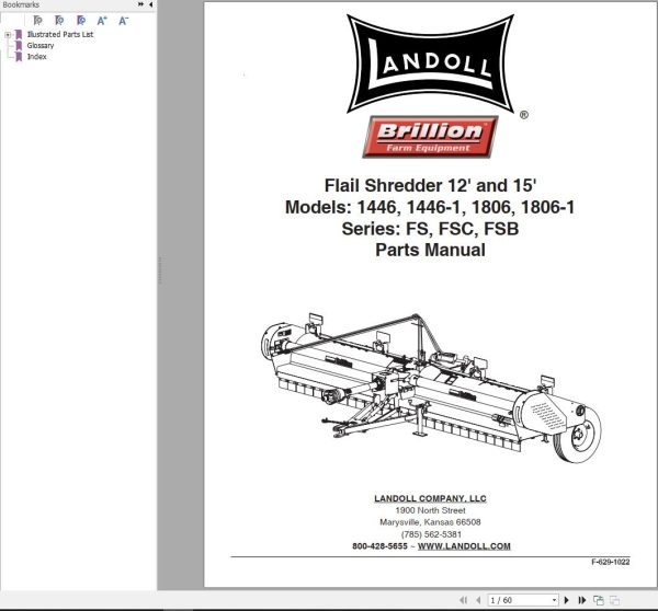 Landoll Flail Shredder 1446 1446 1 1806 1806 1 Parts Manual F 629 1022