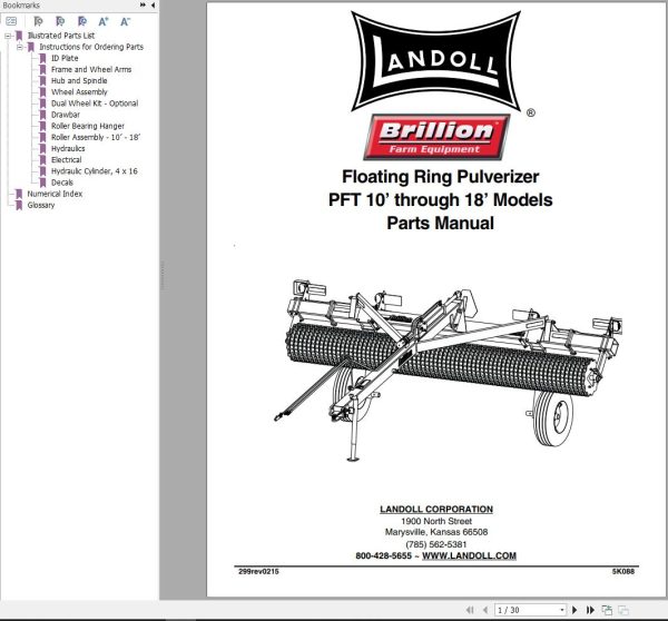 Landoll Floating Ring Pulverizer PFT10 Through PFT18 Parts Manual 5K088rev0215