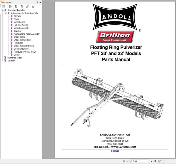 Landoll Floating Ring Pulverizer PFT20 PFT22 Parts Manual F 779R0