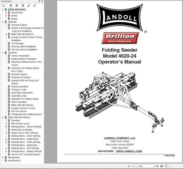 Landoll Folding Seeder 4620 24 Operators Manual F 886 0322