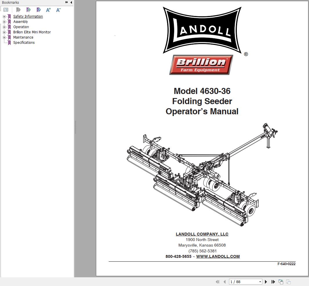 Landoll Folding Seeder 4630 36 Operators Manual F 640 0222